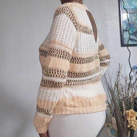 Boston Proper Vintage Gold Crochet V Back Sweater Size XS - Picture 3 of 9